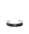 Prada Enameled Silver Ring In Black