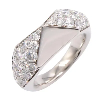 Pre-owned Prada Silver Clear White Gold (18k) Band Ring () In Silver, Clear