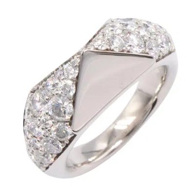Pre-owned Prada Silver Clear White Gold (18k) Band Ring () In Silver, Clear
