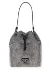 Prada Embellished Satin Bucket Bag In Silver