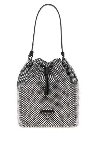 PRADA SILVER CRYSTAL BUCKET BAG