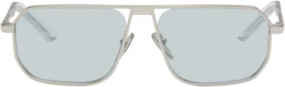 Prada Silver Iconic Metal Plaque Sunglasses In Blue