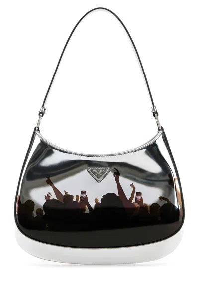 PRADA SILVER LEATHER CLEO SHOULDER BAG