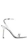 Prada Spazzolato Extended Metal Toe Metallic Leather Sandals In Silver