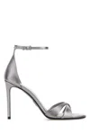 Prada 95mm Vernice Saffiano Metallic Leather Ankle-strap Sandals In Gray