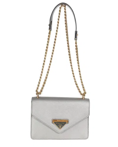 Prada Silver Leather Metal Triangle Logo Envelope Chain Bag (authentic Pre-  Loved) In White