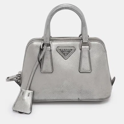 Pre-owned Prada Silver Leather Mini Promenade Satchel