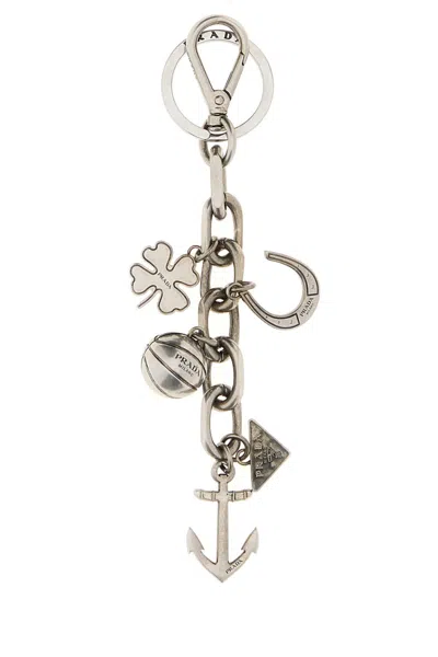 Prada Silver Metal Key Ring In Metallic