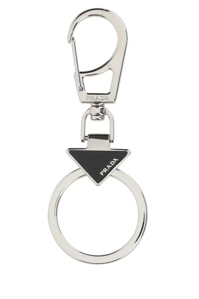 Prada Enamel Triangle Logo Keyring In White
