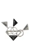 Prada Silver Metal Keyring In Pattern