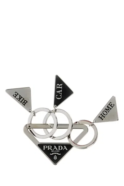 Prada Silver Metal Keyring In Transparent
