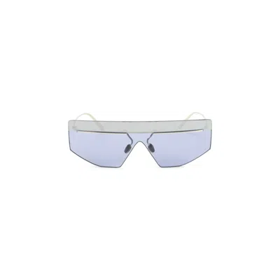 Prada Silver Metallic Geometric Lens Runway Sunglasses In Blue