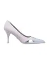 Prada Silver Pointed Toe Heels In Silver