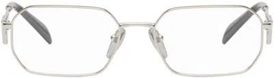 Prada Silver Rectangular Glasses In 1bc1o1