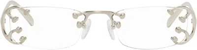 Prada Silver Rimless Metal Glasses In Gray