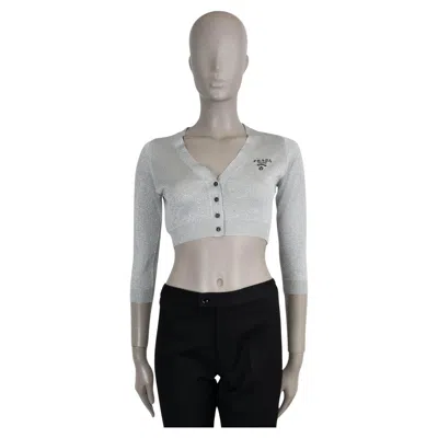 Pre-owned Prada Silver Viscose 2021 Cropped Lurex Knit Cardigan Sweater 40 S