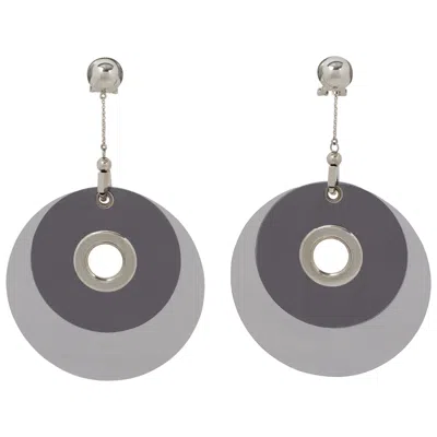 Pre-owned Prada Silvery And Gray Extra-wide Clip Earrings Runway Ss 2016 Collection In Box