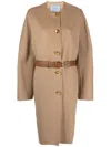 Prada Single-breasted Belted Coat In Neutral