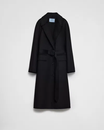 Prada Single-breasted Cashgora Coat In Black