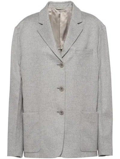 Prada Notched Lapels Cashmere Blazer In Marble Gray