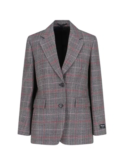 Prada Prince Of Wales Checked Wool Blazer In Multi