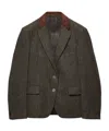Prada Suede-panel Chevron Wool Jacket In Brown
