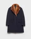 Prada Shearling-collar Flap-pockets Coat In Blue