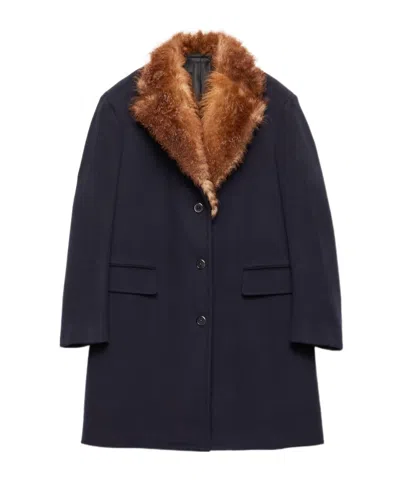 Prada Single-breasted Cloth Coat In Blue