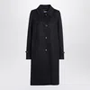 Prada Loden Leather-button Single-breasted Wool Coat In Blue