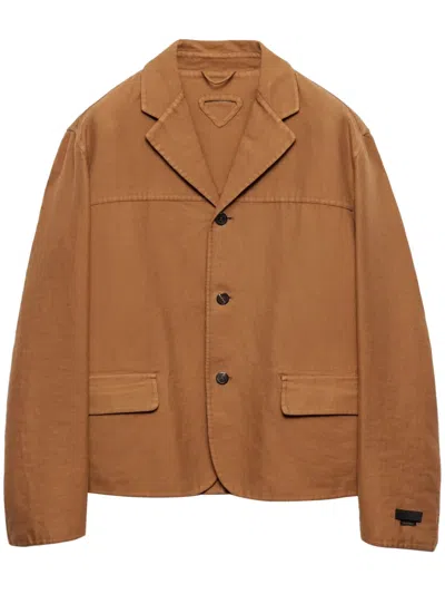 Prada Single-breasted Cotton Jacket In Caramel