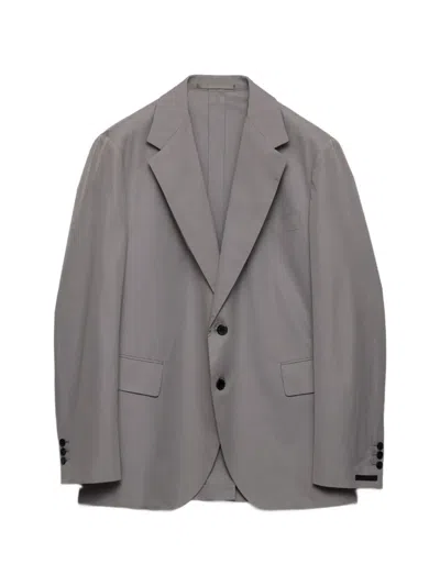 Prada Single-breasted Cotton Jacket In Gray