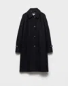 Prada Loden Leather-button Single-breasted Wool Coat In Blue