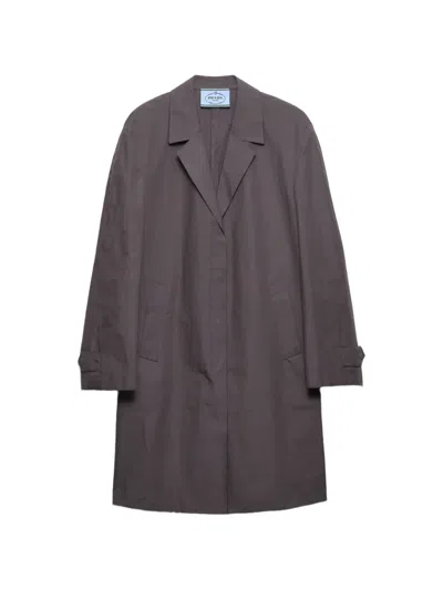 Prada Single-breasted Double Poplin Coat In Gray