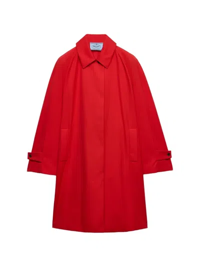 Prada Single-breasted Gabardine Coat In Red