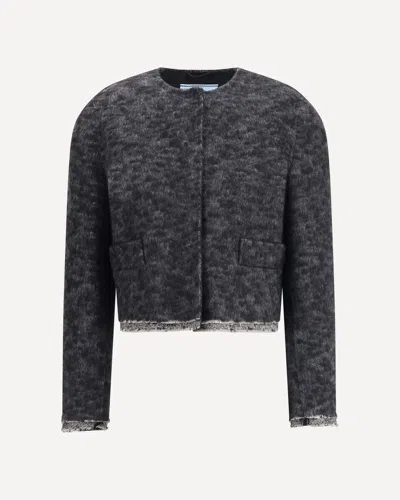 Prada Single-breasted Jacket In Double Tweed In Gray