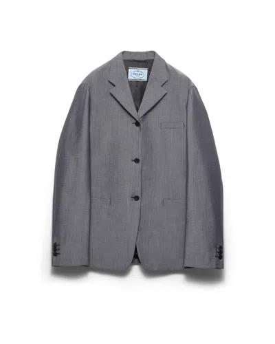 Prada Single-breasted Kid Mohair Jacket In Gray
