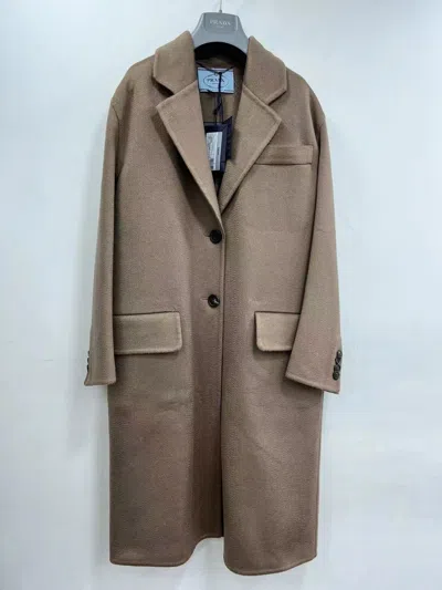 Prada Single-breasted Lapel Coat In Brown