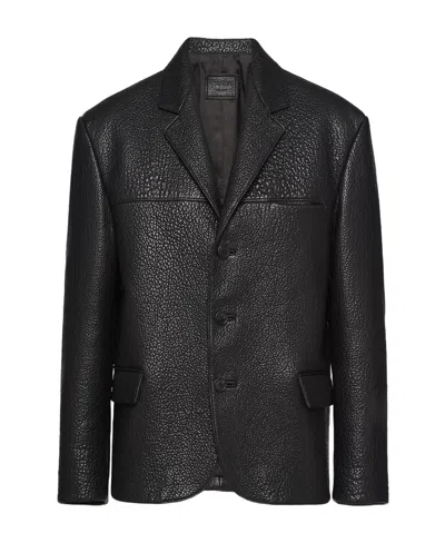 PRADA PRADA SINGLE-BREASTED STRAIGHT HEM LEATHER JACKET