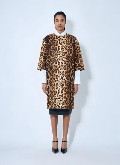 PRADA SINGLE-BREASTED LEOPARD PRINT DRILL COAT