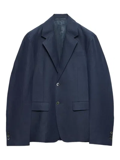 Prada Einreihige Jacke Aus Leinen In Blue