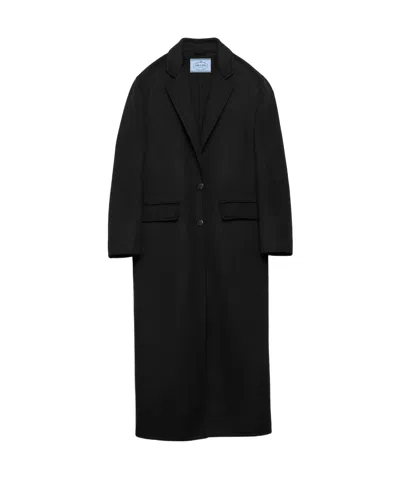 Prada Single-breasted Long Coat In Black