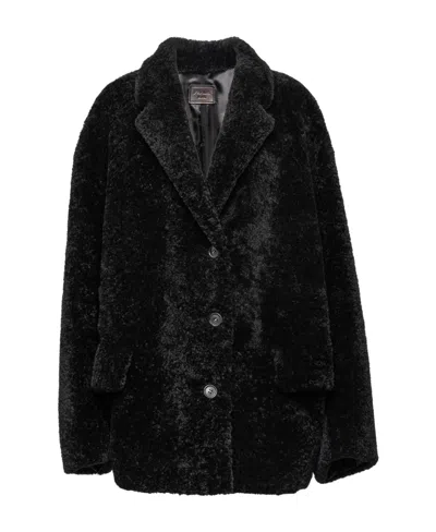 Prada Single-breasted Long-sleeved Coat In Black