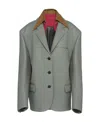 Prada Single-breasted Long-sleeved Leather Jacket In Grey