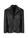 Prada Single-breasted Long-sleeved Leather Jacket In Nero