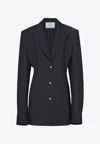 Prada Womens Blue Single-breasted Belted-waist Wool-blend Blazer In Navy