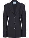Prada Womens Blue Single-breasted Belted-waist Wool-blend Blazer In Bleu