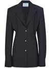 Prada Womens Blue Single-breasted Belted-waist Wool-blend Blazer In Blue