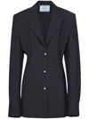 Prada Womens Blue Single-breasted Belted-waist Wool-blend Blazer In Blue