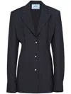 Prada Womens Blue Single-breasted Belted-waist Wool-blend Blazer In Blue