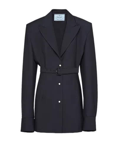 PRADA PRADA SINGLE-BREASTED BELTED SHIRT JACKET